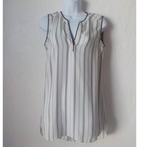 Daniel Rainn White Stripes V-Neck Blouse Women size Small Sleeveless Tunic Top  - £12.04 GBP