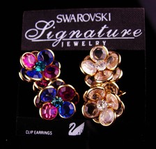 Vintage Swarovski Earrings - 1998 signature cluster flower clip ons - original c - £98.29 GBP