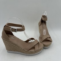 CHARLES DAVID Engage Nude Raffia Crossover Wedge Ankle Strap Sandals, Size 8M - £25.88 GBP