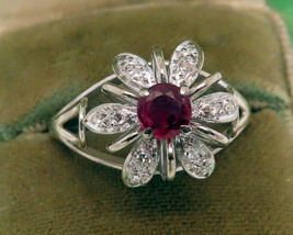 1.20Ct Round CZ Ruby Cluster Vintage Style Antique Ring 14K White Gold Plated - £94.62 GBP