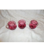 3 Piece  Mini Pilgrim Cranberry Glass Pitchers &amp; Vase  with Ruffled Rims - $88.94 CAD