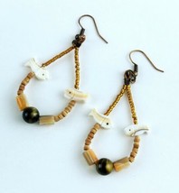 Dangle Earrings Stone Fish Tigers Eye Abalone Shell Beads Copper Fashion Jewelry image 2