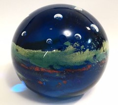 Hand Blown Glass Paperweight Blue Galactic Style Sparkle Dust 2&quot; x 3&quot; - £15.99 GBP