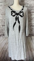 EShakti Sz L 14 Gray Knit Dress W/ Black Sequin Bow Detail Bell Sleeves ... - $259.27 MXN