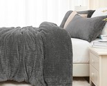 Fluffy Comforter Set Queen - Furry Leaves Pattern Faux Fur Bed Set 3 Pie... - £72.68 GBP
