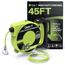 GearIT Retractable Extension Cord Reel (45ft) 14/3 AWG Gauge SJTW, 3 Outlets, LE - £98.07 GBP