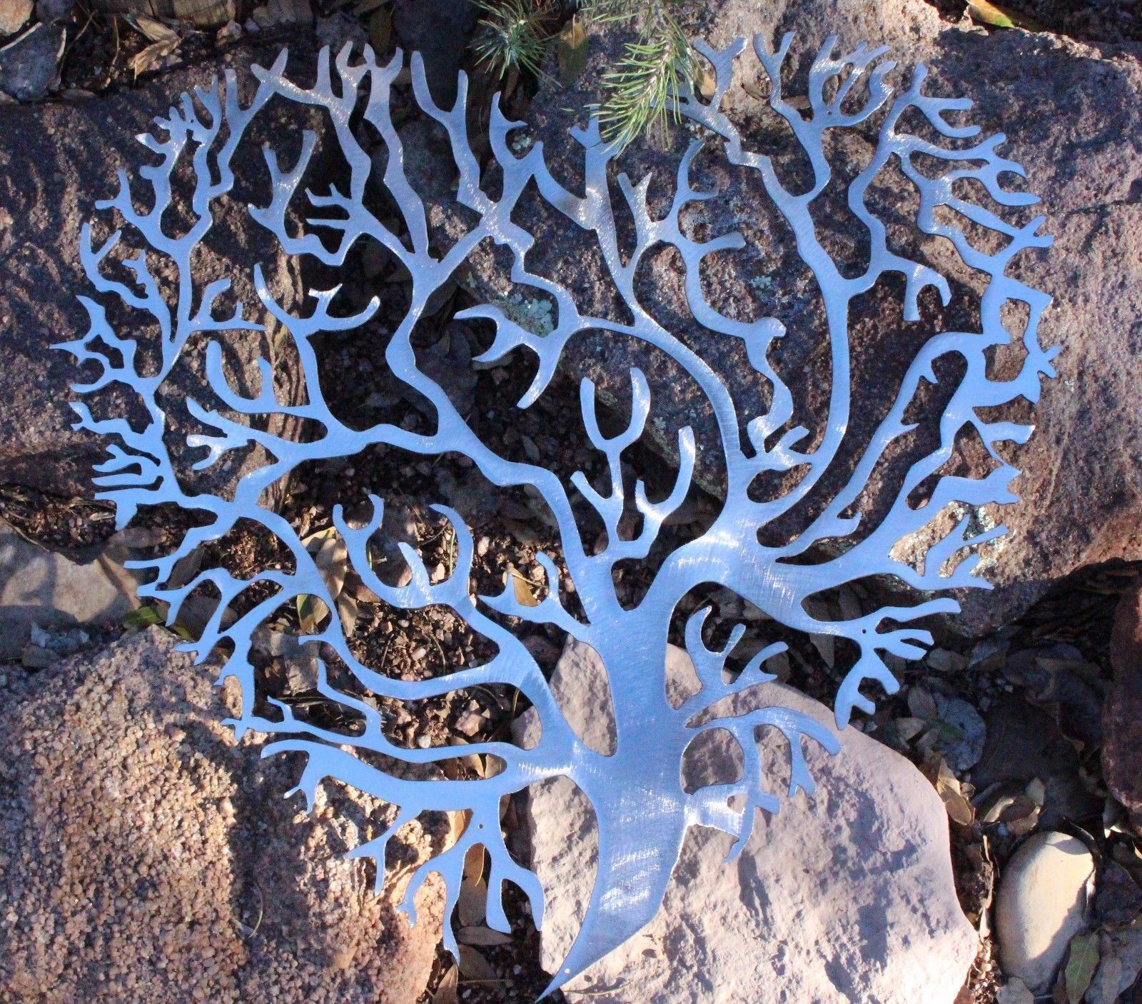 Living Tree Coral Branch Heart Metal Wall Art Decor Polished Steel 20" Item image 2