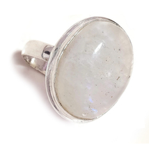 Fire White Moonstone Oval Gemstone 925 Silver Handmade Statement Ring US-7.25 - £7.88 GBP