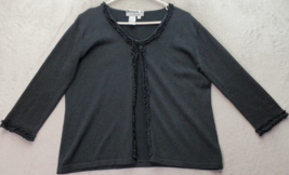 Joseph A Cardigan Sweater Womens XL Black Metallic Ruffle Trim Hook &amp; Eye Front - £22.18 GBP