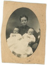 Circa 1880&#39;S Trimmed Cabinet Card Rare Photo Of Mother Holding Twin Babies - £21.86 GBP