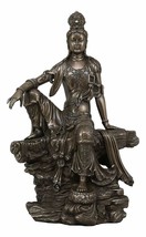 Water And Moon Goddess Kuan Yin Bodhisattva Sitting In Royal Ease Statue 13.75&quot;H - £78.31 GBP