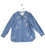 Vtg Quacker Factory Women&#39;s L Embroidered Dragonfly Floral Button Up Den... - $32.60 CAD