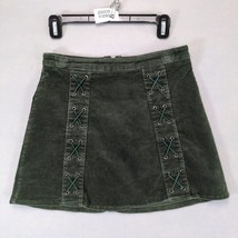 Newbury Kustom Women&#39;s S Green Corduroy Mini Skirt, Corset Lacing Detail... - $21.29