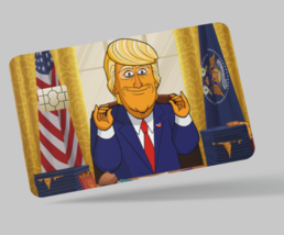 DONALD TRUMP , 2 pc credit card skin &amp; DEBIT CARD,TROLLEY &amp; GYM - £6.95 GBP