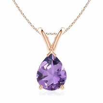 V-Bale Amethyst Solitaire Pendant in 14K Rose Gold (Grade- A, Size- 9x7MM) - £263.27 GBP