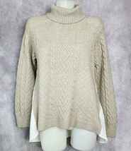 Anthropologie Twofer Turtleneck Cable Sweater Top Womens Size Medium Tan... - $44.99