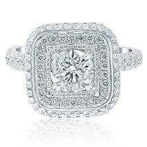 1.78 Ct Square Halo Round Cut Diamond Engagement Ring 14k White Gold - £3,672.86 GBP