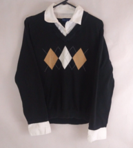 Karen Scott Women&#39;s Black Argyle Sweater With Collar Size Large 100% Cotton - £9.29 GBP