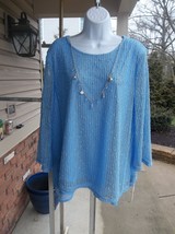 NWT ALFRED DUNNER BLUE MESH LAYER TUNIC W SHELL NECKLACE XL - £18.37 GBP