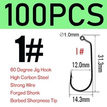 Bimoo 100PCS Thicked 60 Degree Jig Hook High  Steel Big Size Soft Worm Hooks For - £52.79 GBP