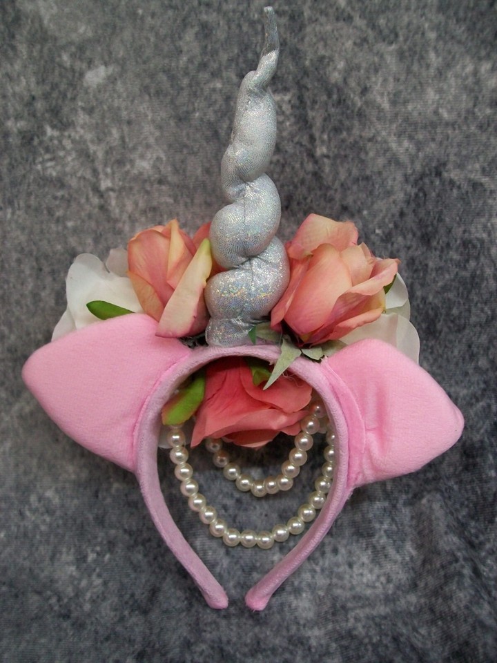 Fancy Unicorn Horn Flower Crown Headband w/ Ears Pearl Strands Fantasy Magical Item image 15