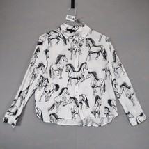 Jane &amp; Delancey Women&#39;s L Horse Print Button Up Shirt Blouse, Equestrian... - $26.13