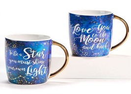Blue Galaxy Coffee Mugs Set of 2 Inspirational Sentiment Ceramic 18 oz - $34.64