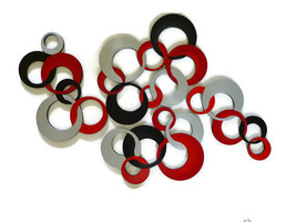 Emperors Red &amp; Silver Circles Wall Art, Modern Circle Wall Hangings, 60x36 - $395.99