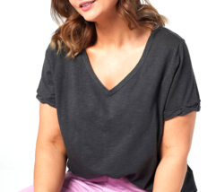 Candace Cameron Bure  Sunkissed Garment Dyed Linen Blend Top- Washed Black,  XXS - £20.90 GBP