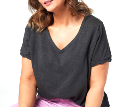 Candace Cameron Bure  Sunkissed Garment Dyed Linen Blend Top- Washed Black,  XXS - £20.61 GBP