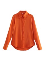 YLJHQX 2022 Spring Summer Orange Shirts Women Satin Long Sleeve Fashion Elegant  - £65.43 GBP