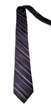 Calvin Klein  Men&#39;s Skinny Tie Purple Charcoal Gray Diagonal Stripe 100%... - £10.97 GBP