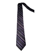 Calvin Klein  Men&#39;s Skinny Tie Purple Charcoal Gray Diagonal Stripe 100%... - £10.99 GBP