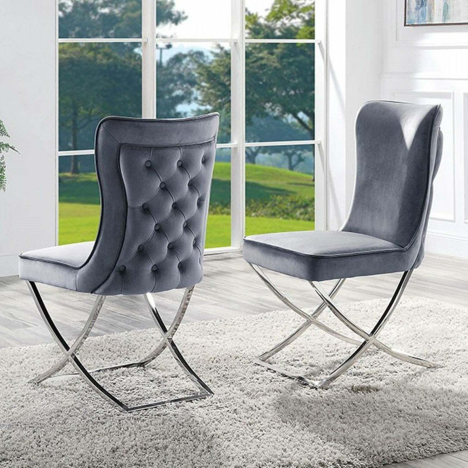 Glam Gray Velvet Dining Chairs Set Item image 8
