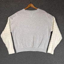 BKE BUCKLE Sweater Women Large Knit White Sleeves Gray Sweatshirt QK21005 - £10.76 GBP