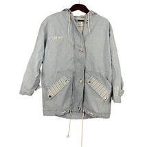 VTG East West Women&#39;s Relaxed Denim Hoodie Jacket SMALL Pockets Y2K 1990s - $26.99