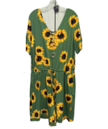 NWT LuLaRoe 2XL Green with Sunflowers Xanthe Romper W/Pockets Drawstring... - $44.54