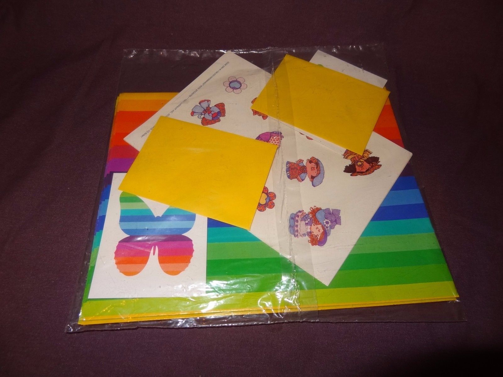 Calico Crossing Rainbow Butterfly Cards Wrapping Paper Sheets 1983 Old Stock - $18.89