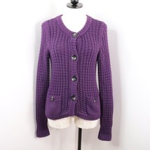 Eddie Bauer Women&#39;s S/M Purple Chunky Knit Angora Button-Up Sweater - £16.45 GBP