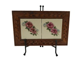 Vintage Wood Art Ceramic Tile Pink Rose Jewelry Trinket Box Flowers Velv... - $241.52 MXN