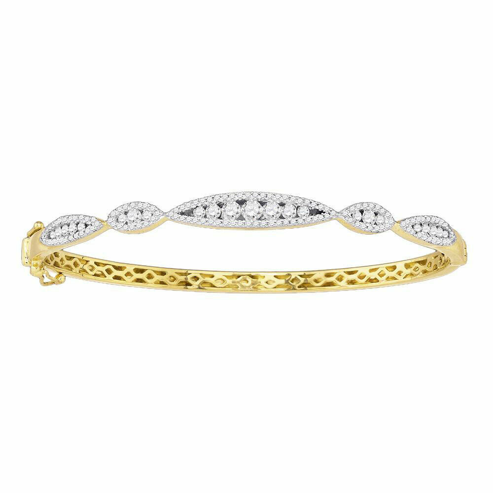 Primary image for 10k Yellow Gold Womens Round Diamond Bangle Fashion Bracelet 1 Cttw