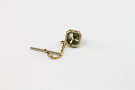 ✅ Vintage Men Neck Tie Pin w/Chain Clasp Bar Clip Square Rhinestone Gold... - £5.81 GBP