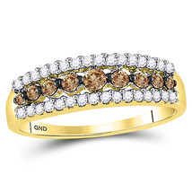 14kt Yellow Gold Womens Round Brown Diamond Band Ring 1/2 Cttw - £466.96 GBP