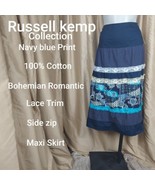 New Russell Kemp Collection Bohemian Romance Navy Blue Print Maxi Skirt ... - £17.31 GBP