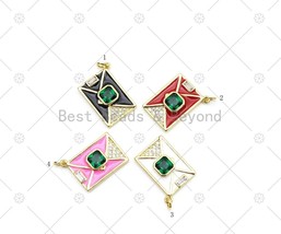 Enamel Colorful Cute Rectangle Folder Shape Pendant, 18K Gold Filled CZ Micro - $3.99