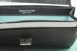 Tiffany &amp; Co Wallet Continental Black &amp; Blue Leather Manhattan Collectio... - $379.05