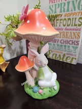 Easter Spring Bunny Rabbit Sleeping Under Mushroom Figurine Statue Decor 11.75&quot; - £27.55 GBP