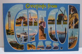 Greetings From Cape Cod Massachusetts Large Big Letter Linen Postcard Tichnor - £11.20 GBP