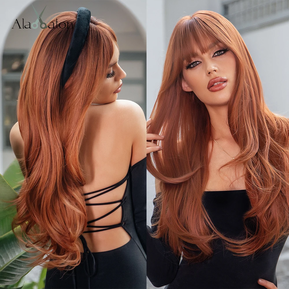 ALAN EATON Long Straight Synthetic Wigs for Women Red Brown Copper Ginger Wi - $19.57+