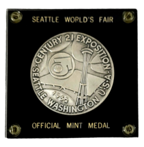 1962 Seattle Worlds Fair Official Space Age US Mint Silver Medal Black Case - $383.15
